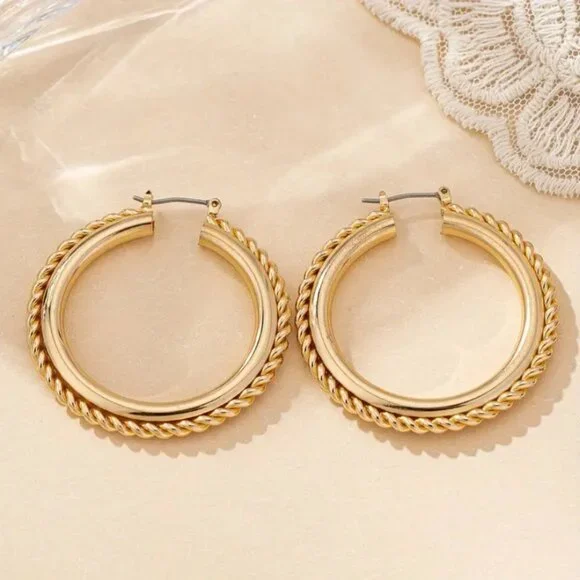 14K Gold Womens 1.75 Large Braided Hoop Earrings NEW 14 K Silver Hoops Jewelry